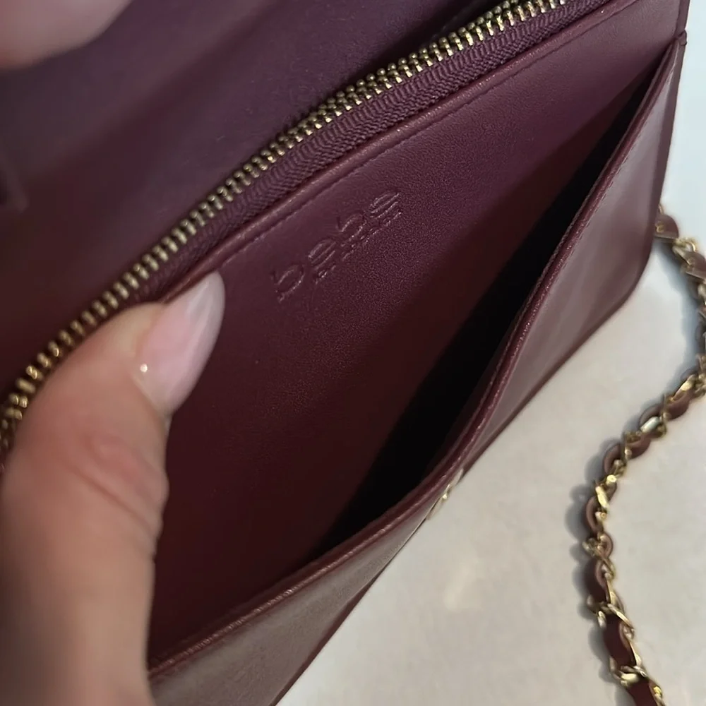 BEBE Sophia crossbody purse burgundy quilted gold hardware BNWOT